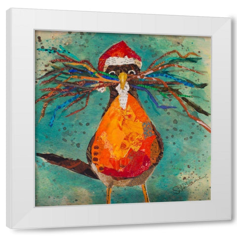 Curious Santa Bird White Modern Wood Framed Art Print by St Hilaire, Elizabeth