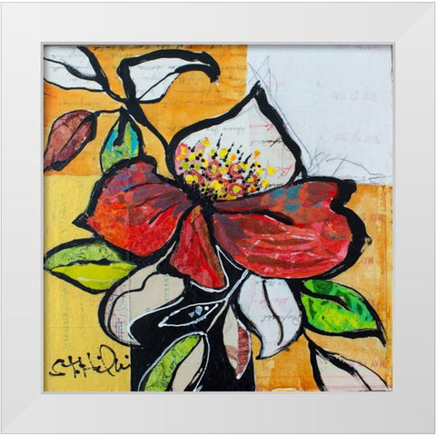 Red Floral Study White Modern Wood Framed Art Print by St Hilaire, Elizabeth