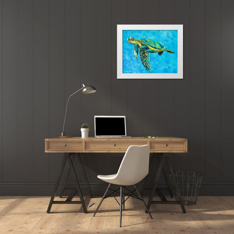 Floating Sea Turtle White Modern Wood Framed Art Print by St Hilaire, Elizabeth