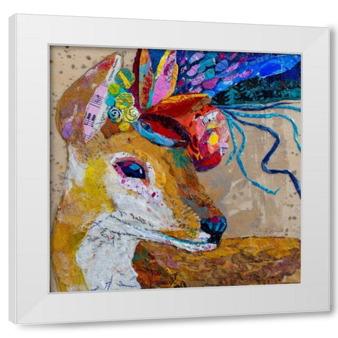 Floral Deer White Modern Wood Framed Art Print by St Hilaire, Elizabeth