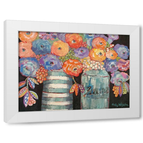 Two Aqua Vases of Flowers White Modern Wood Framed Art Print by Wojahn, Holly