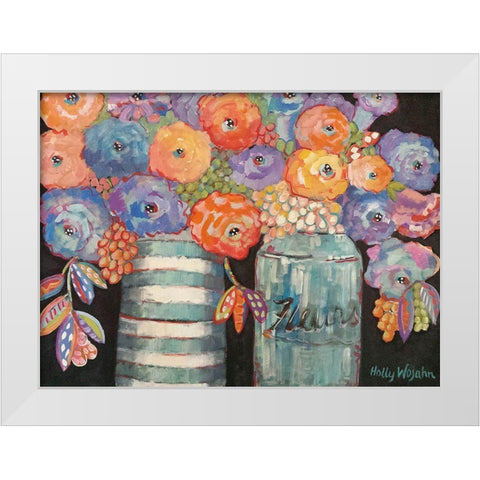 Two Aqua Vases of Flowers White Modern Wood Framed Art Print by Wojahn, Holly