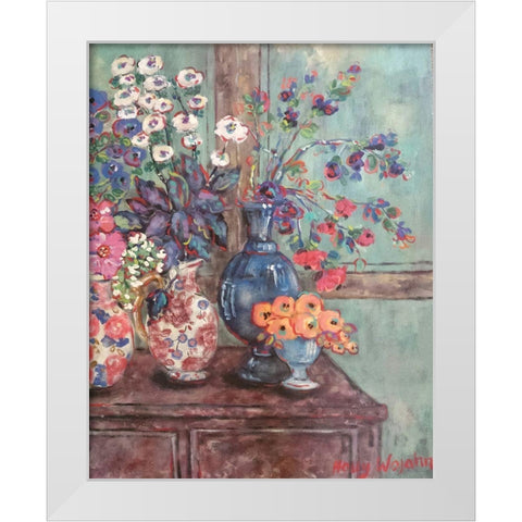 Table Full of Flowers White Modern Wood Framed Art Print by Wojahn, Holly