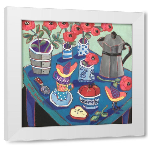 A Happy Blue Table White Modern Wood Framed Art Print by Wojahn, Holly
