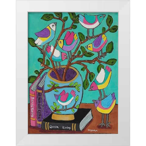 Book Loving Birds White Modern Wood Framed Art Print by Wojahn, Holly