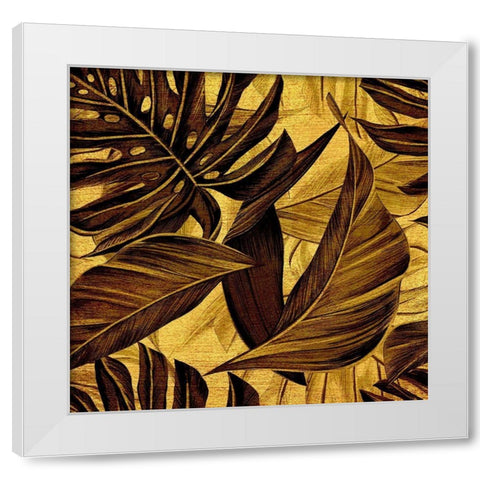 Golden Leaves White Modern Wood Framed Art Print by Surma, Agata