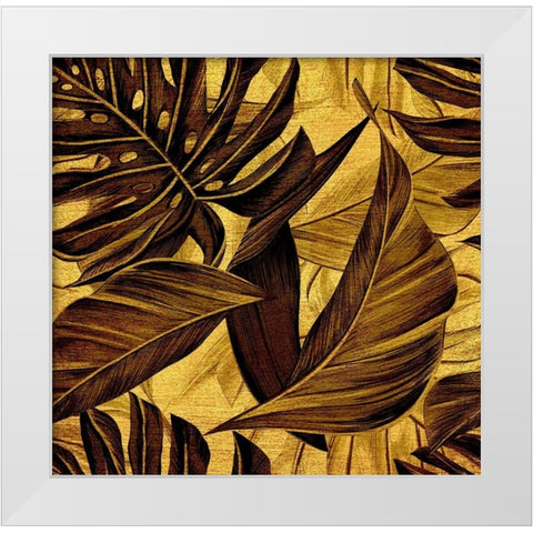 Golden Leaves White Modern Wood Framed Art Print by Surma, Agata