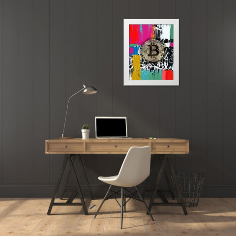 Crypto Currency Bitcoin Graffiti I White Modern Wood Framed Art Print by Orlov, Irena