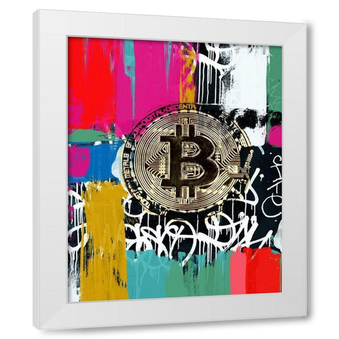 Crypto Currency Bitcoin Graffiti I White Modern Wood Framed Art Print by Orlov, Irena