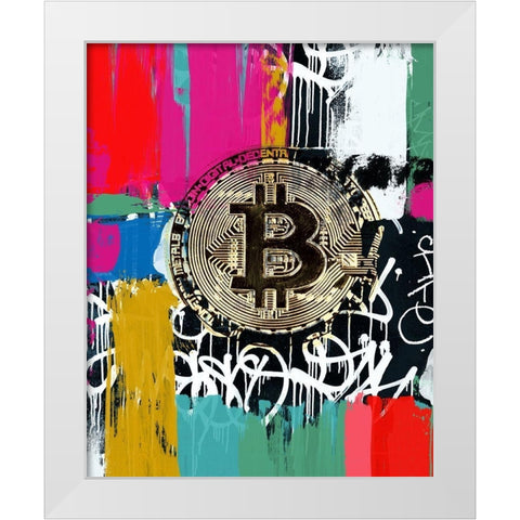 Crypto Currency Bitcoin Graffiti I White Modern Wood Framed Art Print by Orlov, Irena