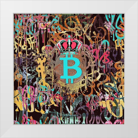 Bitcoin Graffiti Art V White Modern Wood Framed Art Print by Orlov, Irena