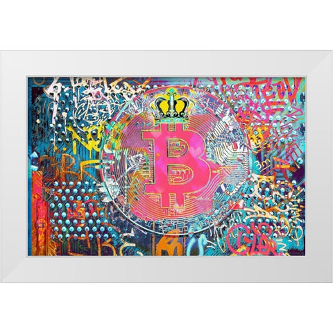 Bitcoin Graffiti Art VIII White Modern Wood Framed Art Print by Orlov, Irena