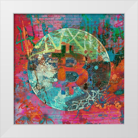 Bitcoin Coin Art II White Modern Wood Framed Art Print by Orlov, Irena