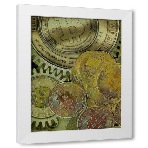 Grunge Bitcoin III White Modern Wood Framed Art Print by Hunziker, Steve
