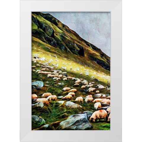 Highland Hillside Herd I White Modern Wood Framed Art Print by Aldridge, Ashley