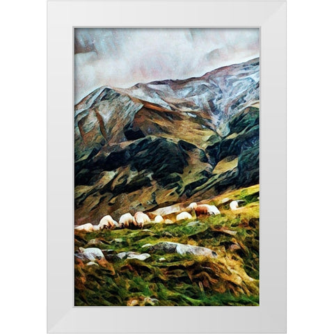 Highland Hillside Herd III White Modern Wood Framed Art Print by Aldridge, Ashley