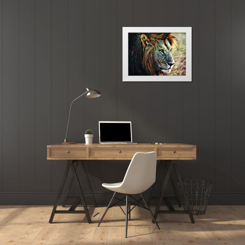 Lion Stalking Prey White Modern Wood Framed Art Print by Aldridge, Ashley