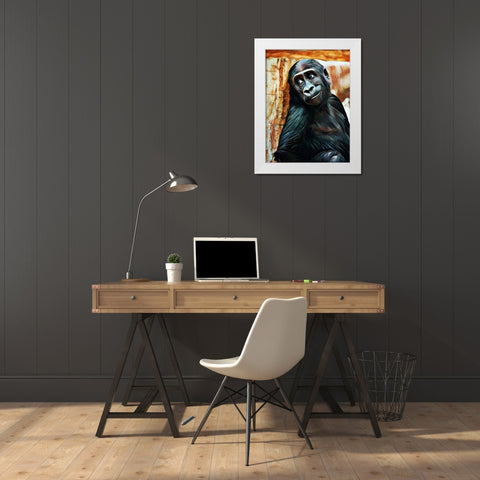 Baby Gorrilla Grin White Modern Wood Framed Art Print by Aldridge, Ashley