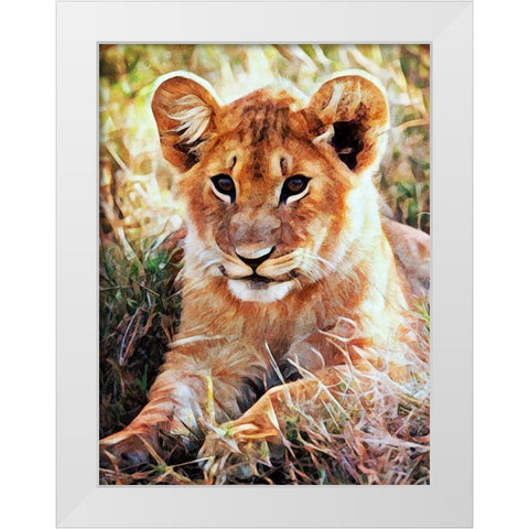 Lion Cub Future King  White Modern Wood Framed Art Print by Aldridge, Ashley