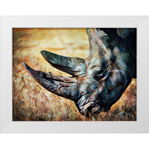 Rhinoceros Grazing Grass White Modern Wood Framed Art Print by Aldridge, Ashley
