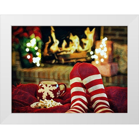 Christmas Feet By The Fire White Modern Wood Framed Art Print by Aldridge, Ashley