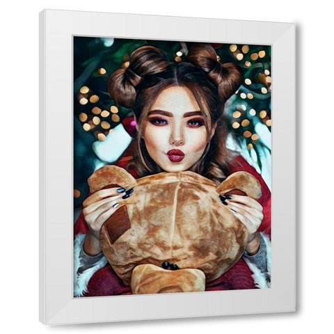 Candi Cuddles For Christmas II White Modern Wood Framed Art Print by Aldridge, Ashley