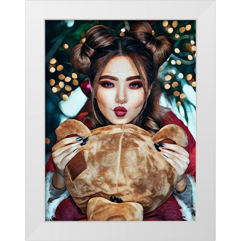 Candi Cuddles For Christmas II White Modern Wood Framed Art Print by Aldridge, Ashley