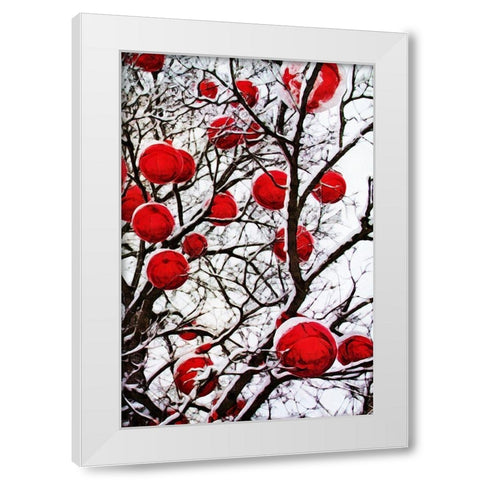 Snowy Red Bauble Branches I White Modern Wood Framed Art Print by Aldridge, Ashley