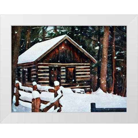 Snow Covered Cabin White Modern Wood Framed Art Print by Aldridge, Ashley