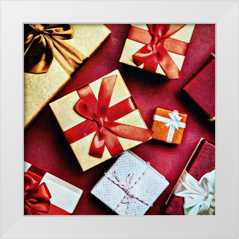 Christmas Presents White Modern Wood Framed Art Print by Aldridge, Ashley