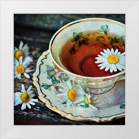 Daisy Teacup and Saucer White Modern Wood Framed Art Print by Aldridge, Ashley