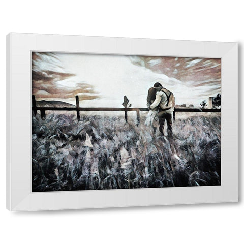 Lovers Countryside Cuddle White Modern Wood Framed Art Print by Aldridge, Ashley