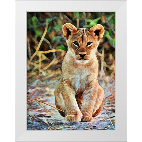 Lion Cub Sitting Sentinel White Modern Wood Framed Art Print by Aldridge, Ashley
