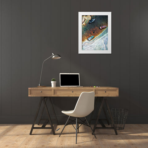 Rocky River Bank with Boats II White Modern Wood Framed Art Print by Aldridge, Ashley