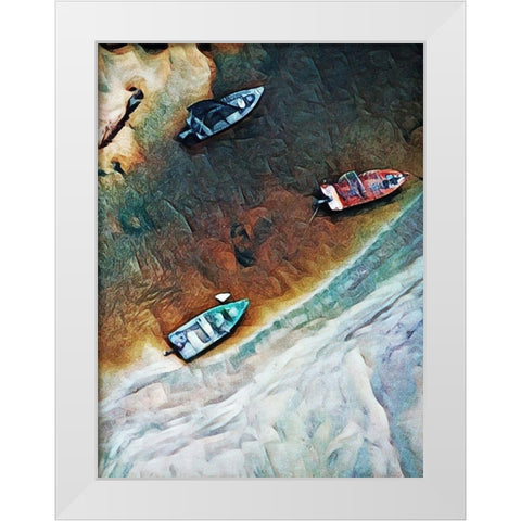 Rocky River Bank with Boats II White Modern Wood Framed Art Print by Aldridge, Ashley