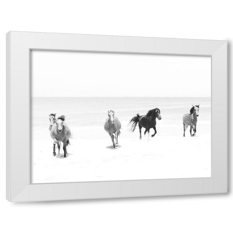 Beach Horses Running White Modern Wood Framed Art Print by Curinga, Kim