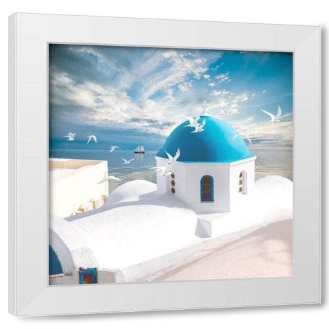 Grecian Blue IV White Modern Wood Framed Art Print by Hunziker, Steve
