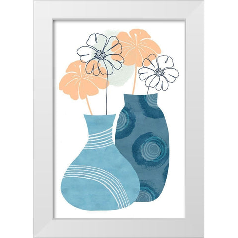 Blue Decorative Pots I White Modern Wood Framed Art Print by Kouta, Flora