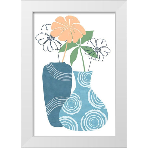 Blue Decorative Pots II White Modern Wood Framed Art Print by Kouta, Flora