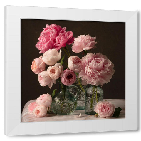 Rose and Peony Dark Duet White Modern Wood Framed Art Print by Maclean, Leah