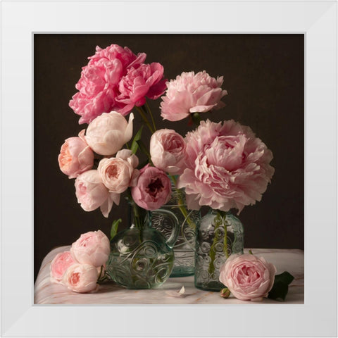 Rose and Peony Dark Duet White Modern Wood Framed Art Print by Maclean, Leah