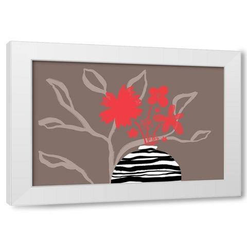 Dancing Red Flowers White Modern Wood Framed Art Print by Naskrent, Delores