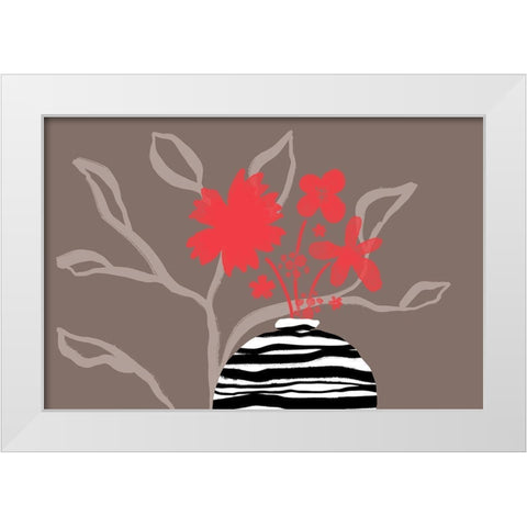 Dancing Red Flowers White Modern Wood Framed Art Print by Naskrent, Delores