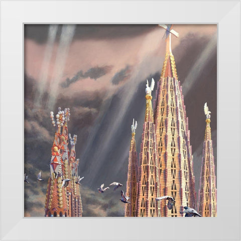 Sagrada Familia Towers I White Modern Wood Framed Art Print by Wang, John