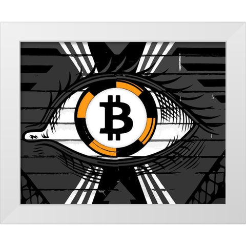 Bitcoin in the Eye White Modern Wood Framed Art Print by Smith, Karen