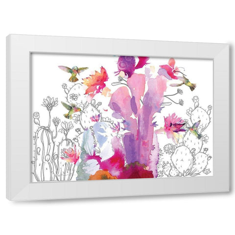 Desert Hummingbirds I White Modern Wood Framed Art Print by Evalia Designs