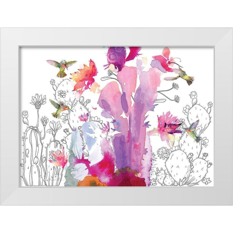 Desert Hummingbirds I White Modern Wood Framed Art Print by Evalia Designs