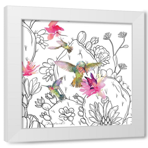Desert Hummingbirds II White Modern Wood Framed Art Print by Evalia Designs