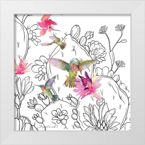 Desert Hummingbirds II White Modern Wood Framed Art Print by Evalia Designs
