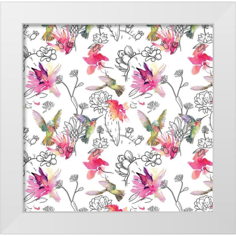 Desert Hummingbirds III White Modern Wood Framed Art Print by Evalia Designs